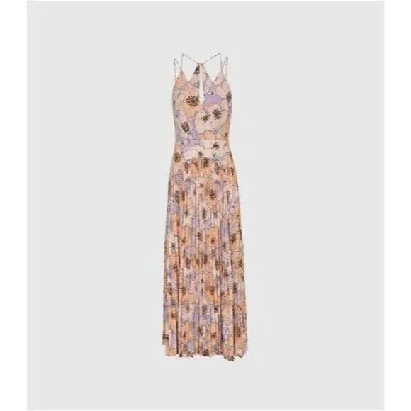 $400 NWOT Reiss Corinne Pleated Floral Midi Dress Size